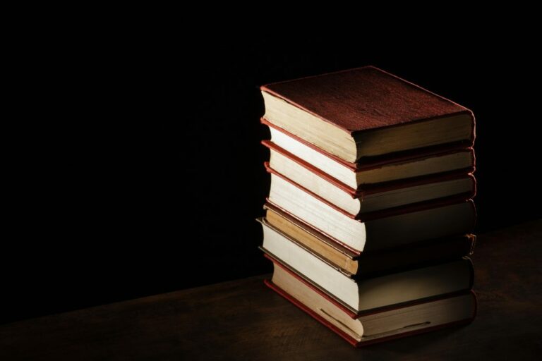 high angle books stack with copy space 1024x683 1