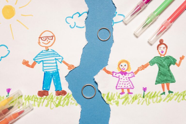 top view broken kid drawing with rings