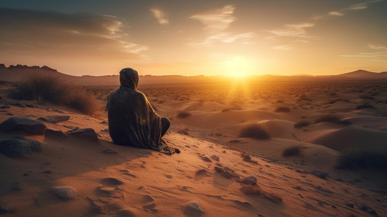 breathtaking sunset casting golden hues vast desert expanse